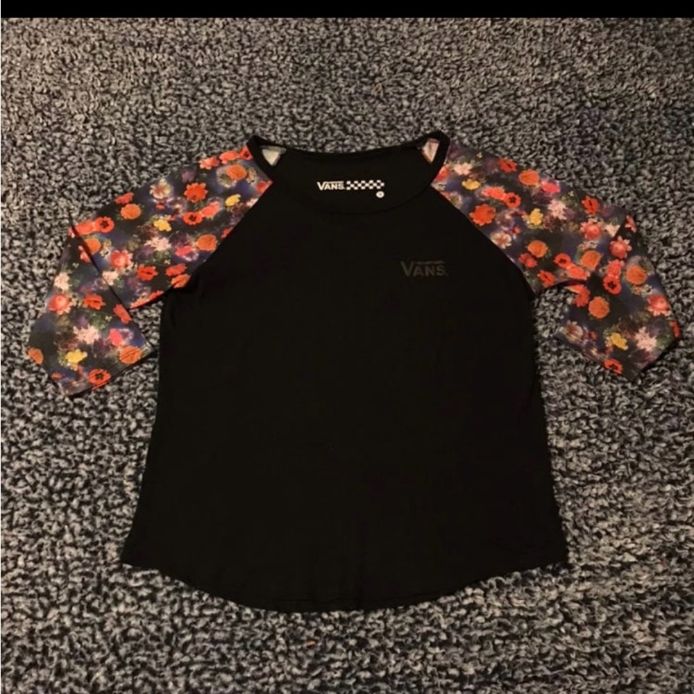 Vans Black with Floral Sleeve Raglan Tee